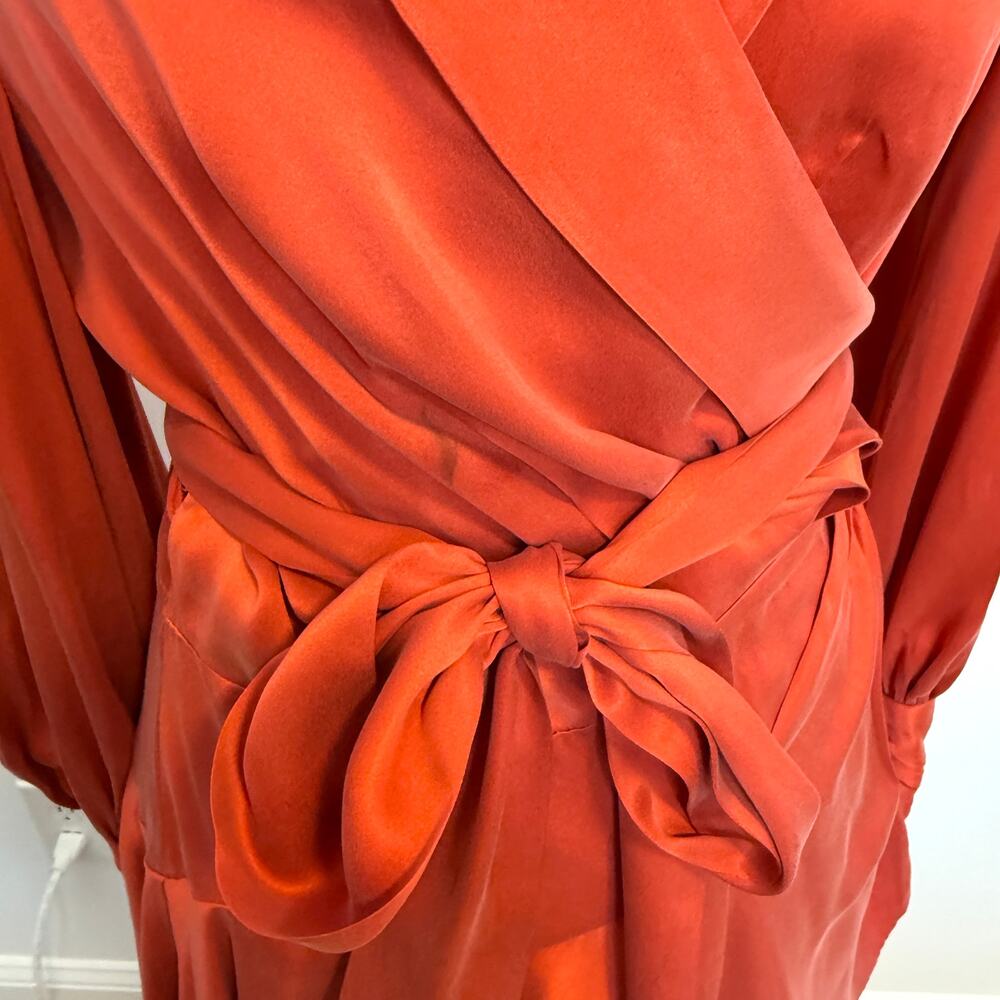 ZIMMERMANN Silk Wrap Long Sleeve Mini Dress In Crimson Size 10 New - Picture 8 of 16
